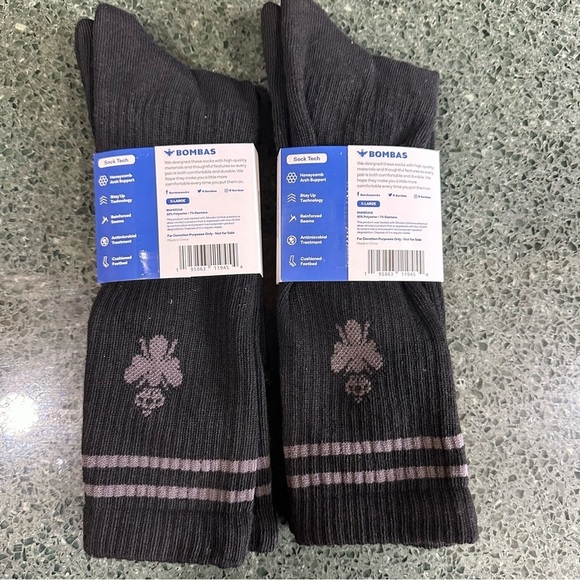2 Pair Bombas Calf Socks Size XLarge Men's Black Cushion Stay Up Honeycomb NWT - Picture 3 of 3
